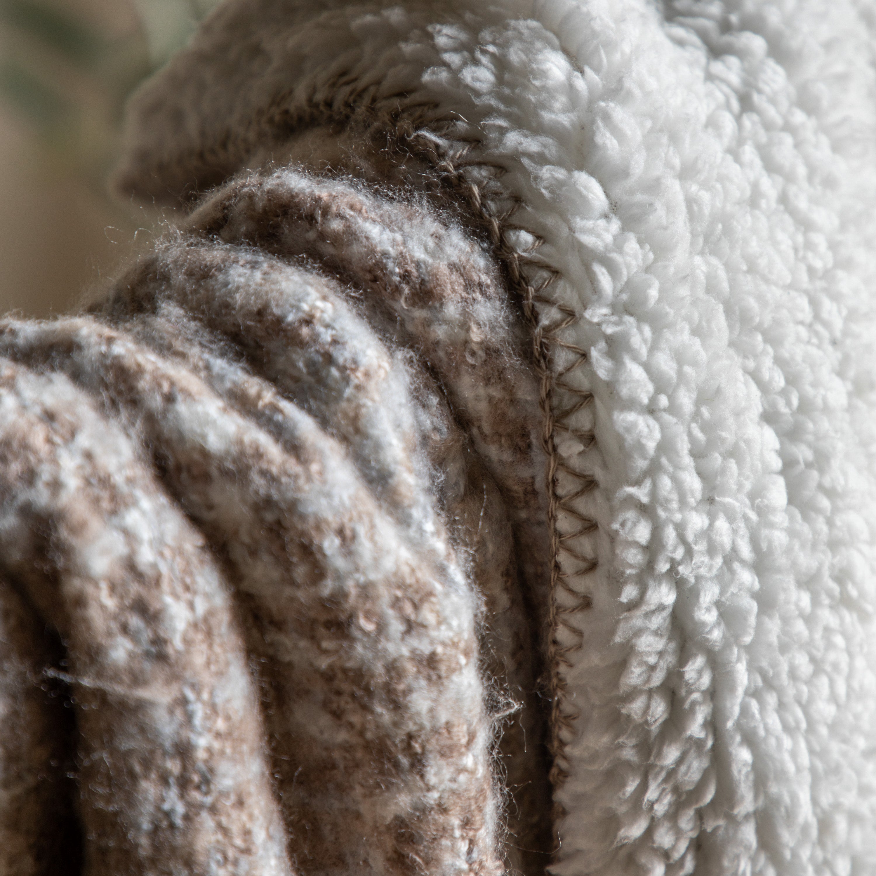Woven Natural Faux Mohair Sherpa Throw